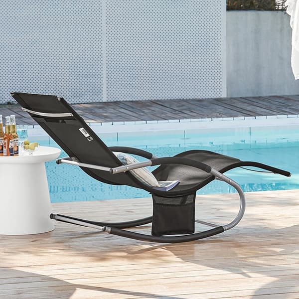 Rootz Elegant Garden Lounger - Solseng - Gyngestol - Åndbar syntetisk fiber - Aftagelig pude - Integrerede sidelommer - Metalramme med EVA-armlæn - 15