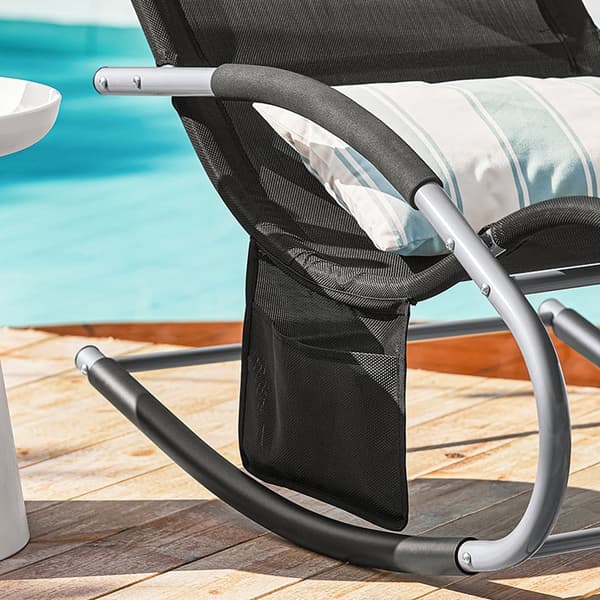 Rootz Elegant Garden Lounger - Solseng - Gyngestol - Åndbar syntetisk fiber - Aftagelig pude - Integrerede sidelommer - Metalramme med EVA-armlæn - 15