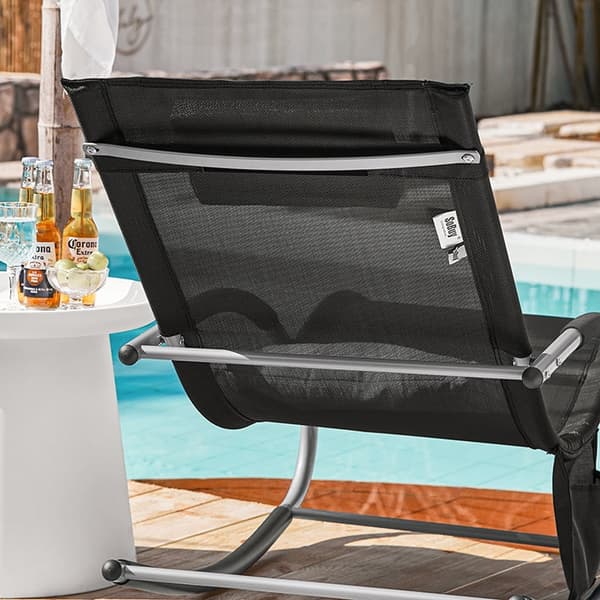 Rootz Elegant Garden Lounger - Solseng - Gyngestol - Åndbar syntetisk fiber - Aftagelig pude - Integrerede sidelommer - Metalramme med EVA-armlæn - 15