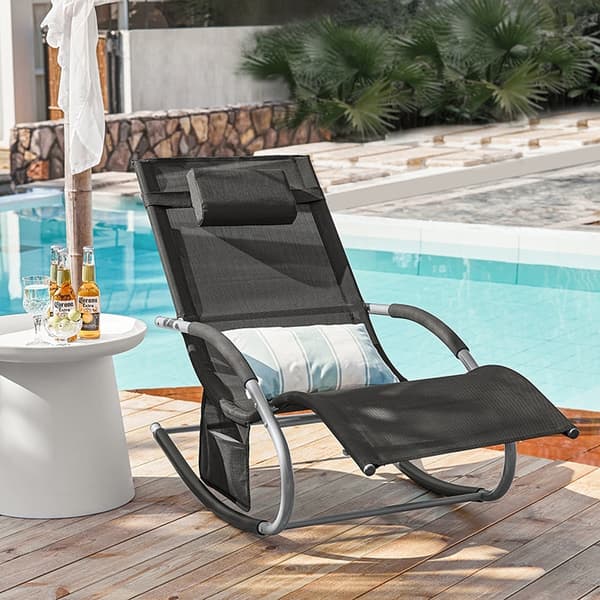 Rootz Elegant Garden Lounger - Solseng - Gyngestol - Åndbar syntetisk fiber - Aftagelig pude - Integrerede sidelommer - Metalramme med EVA-armlæn - 15