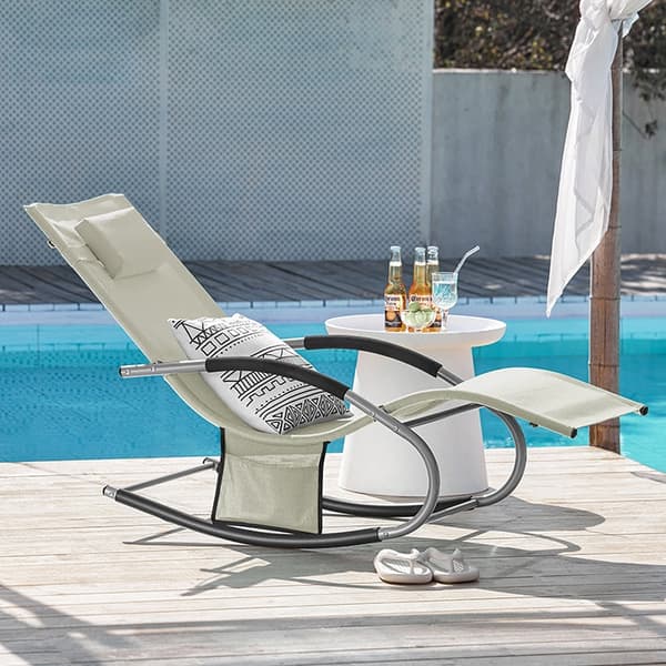 Rootz Garden Lounger - Aurinkotuoli ja laukku - Lepotuoli - Hengittävä synteettinen kuitukangas - Irrotettava tyyny - Integroidut sivutaskut - Pehmeät