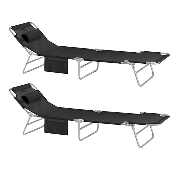 Rootz justerbar strandstol - Trädgårdssäng - Fällbar solstol - Andningsbart tyg - Avtagbar kudde - Sidoficka - 195cm x 58cm x 63cm - Svart
