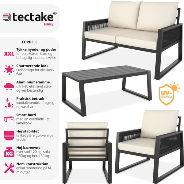 Havemøbelsæt Captive i reb-design - Sæt 1 (1 x sofa / 1 x bord / 2 x lænestole)