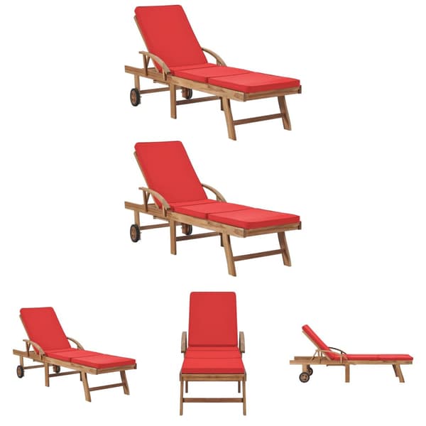 The Living Store Solsängar med dynor 2 st massiv teak röd -  Solsängar