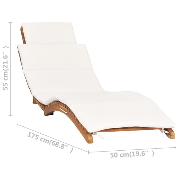 The Living Store Hopfällbar solsäng med gräddvit dyna massiv teak -  Solsängar