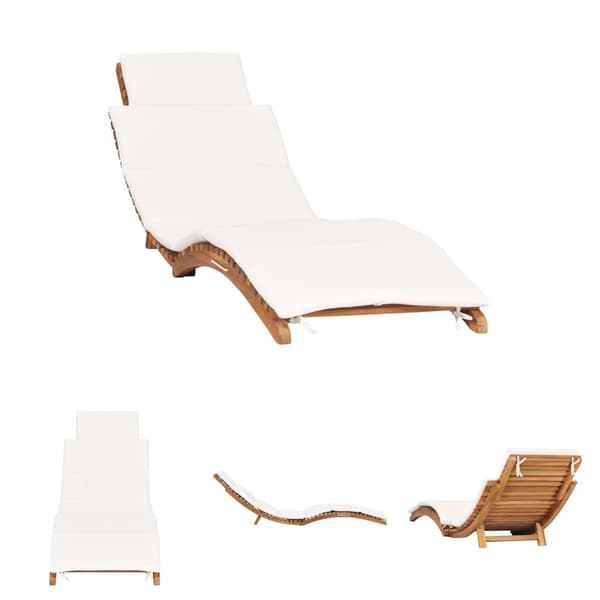 The Living Store Hopfällbar solsäng med gräddvit dyna massiv teak -  Solsängar
