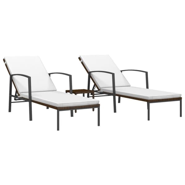 The Living Store liggestole 2 stk. med bord polyrattan brun -  Solsenge & liggestole