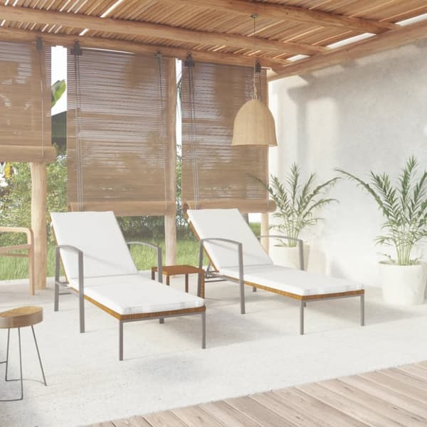 The Living Store liggestole 2 stk. med bord polyrattan brun -  Solsenge & liggestole