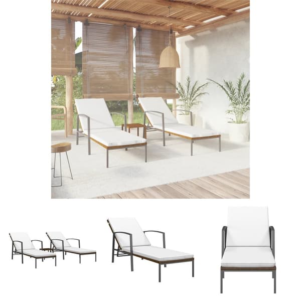 The Living Store liggestole 2 stk. med bord polyrattan brun -  Solsenge & liggestole