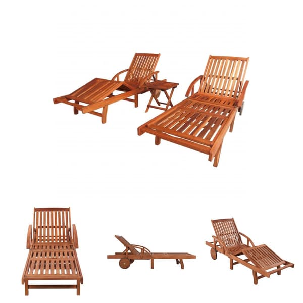 The Living Store liggestole 2 stk. med bord massivt akacietræ -  Solsenge & liggestole