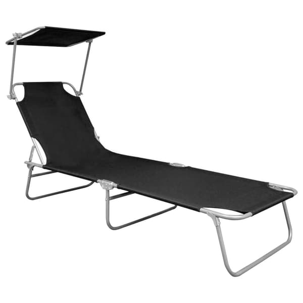 The Living Store Hopfällbar solsäng med tak svart aluminium -  Solsängar