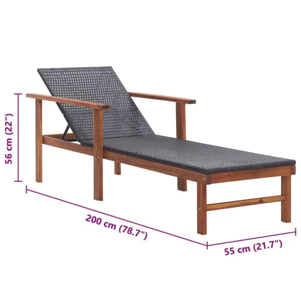 The Living Store Solsäng konstrotting och massivt akaciaträ svart -  Solsängar