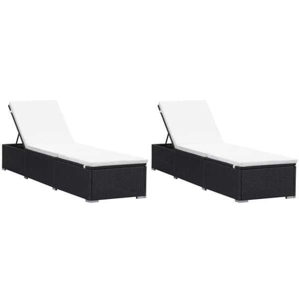 The Living Store liggestole med hynder 2 stk. polyrattan sort -  Solsenge & liggestole