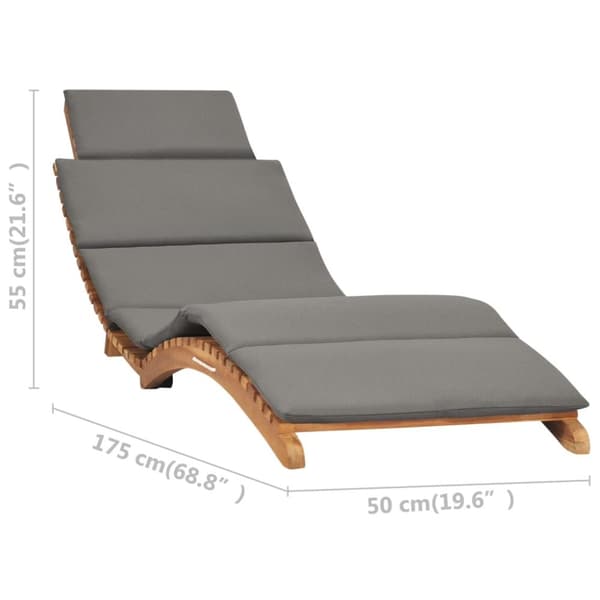 The Living Store Hopfällbar solsäng med mörkgrå dyna massiv teak -  Solsängar