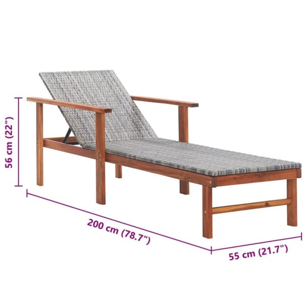 The Living Store liggestol polyrattan og massivt akacietræ grå -  Solsenge & liggestole