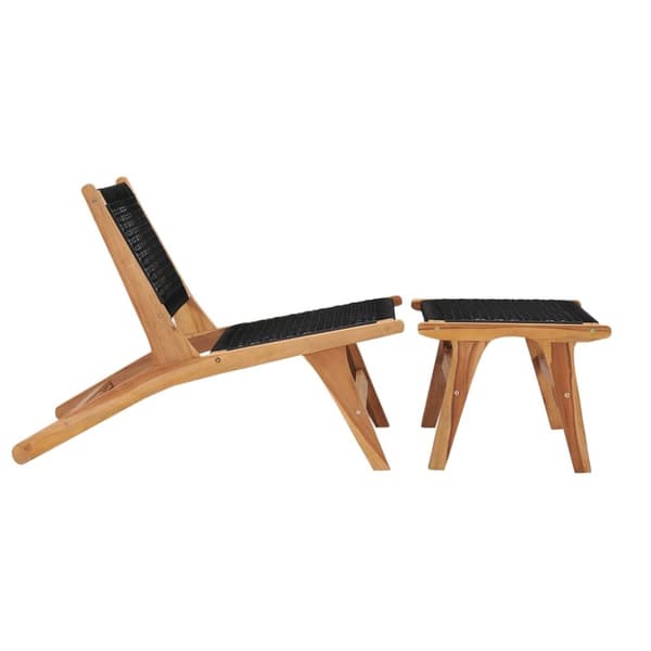 The Living Store Trädgårdsstol med fotpall massiv teak och rep - Solsängar