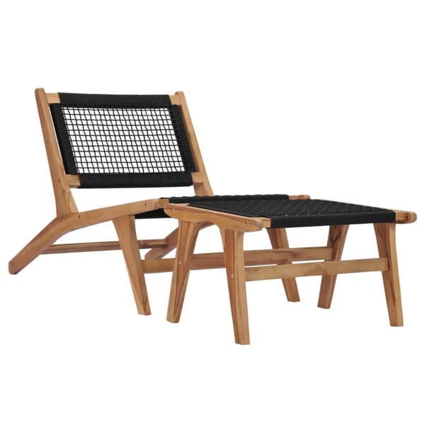 The Living Store Trädgårdsstol med fotpall massiv teak och rep - Solsängar