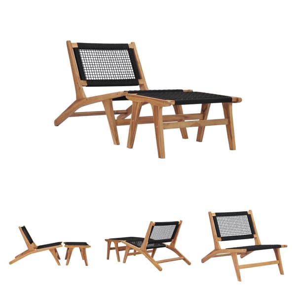 The Living Store Trädgårdsstol med fotpall massiv teak och rep - Solsängar