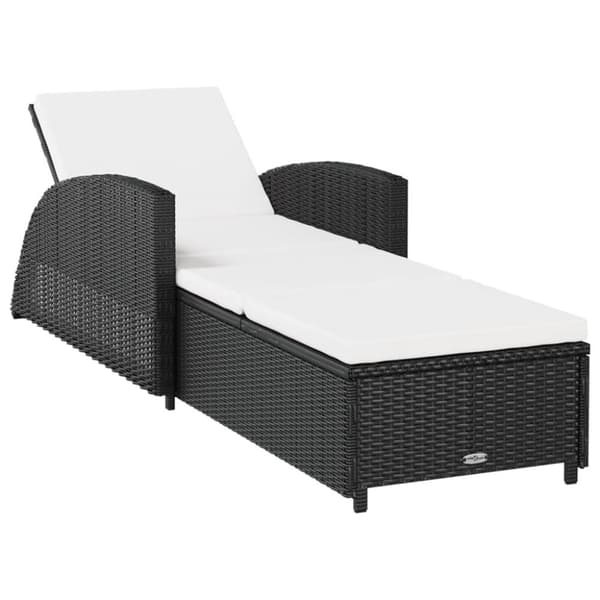 The Living Store liggestol med cremefarvet hynde polyrattan sort -  Solsenge & liggestole