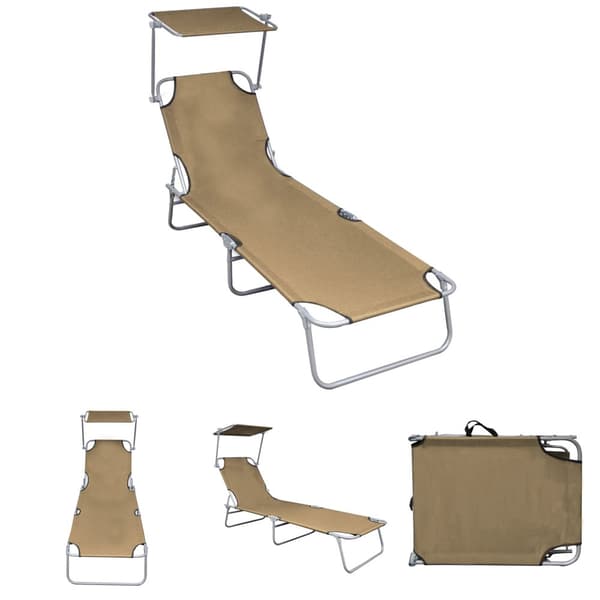 The Living Store Hopfällbar solsäng med tak taupe aluminium -  Solsängar