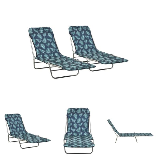 The Living Store foldbare liggestole 2 stk. stål og stof bladmønster -  Solsenge & liggestole