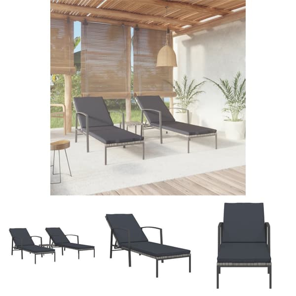The Living Store liggestole med bord 2 stk. polyrattan grå -  Solsenge & liggestole