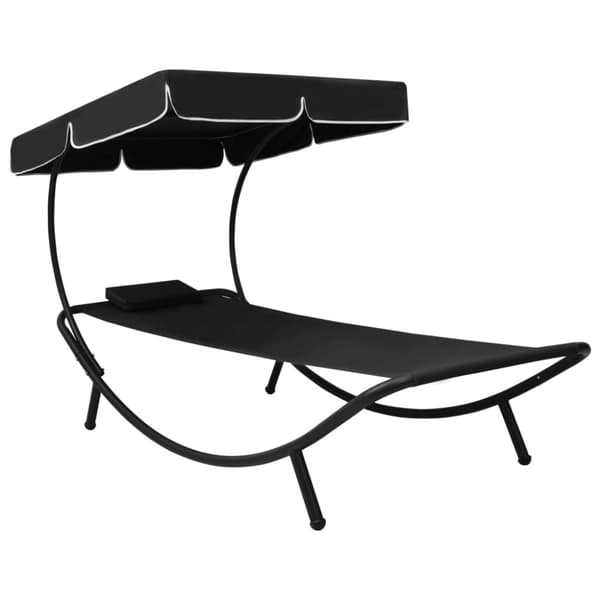 The Living Store Aurinkotuoli katoksella ja tyynyllä musta -  Aurinkotuolit