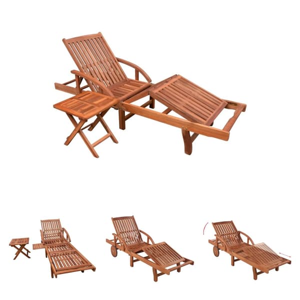 The Living Store Solsäng med bord massivt akaciaträ -  Solsängar
