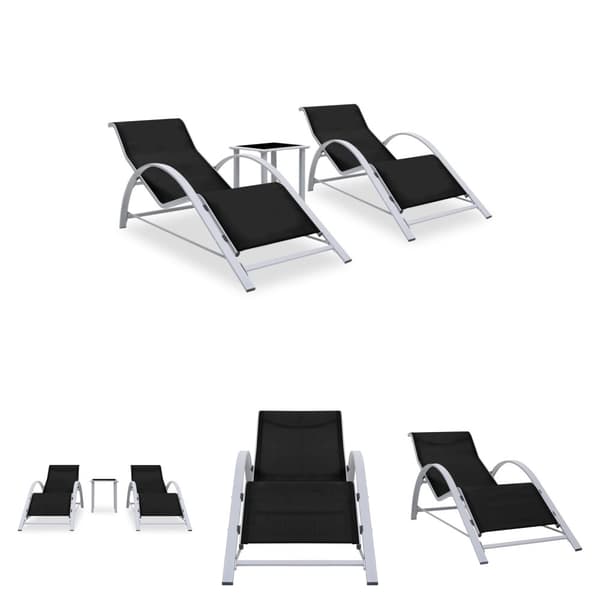 The Living Store liggestole 2 stk. med bord aluminium sort - Solsenge & liggestole