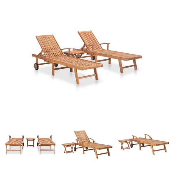 The Living Store Aurinkotuolit 2 kpl ja pöytä täysi tiikki - Aurinkotuolit