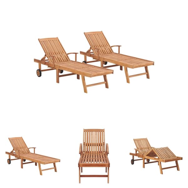 The Living Store Solsäng 2 st med dyna massiv teak -  Solsängar