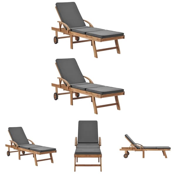 The Living Store Aurinkotuolit pehmusteilla 2 kpl täysi tiikki tummanharmaa -  Aurinkotuolit