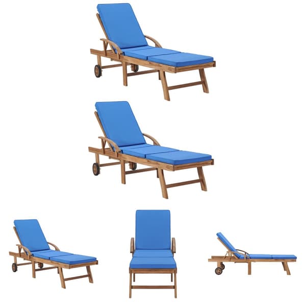 The Living Store Solsängar med dynor 2 st massiv teak blå -  Solsängar