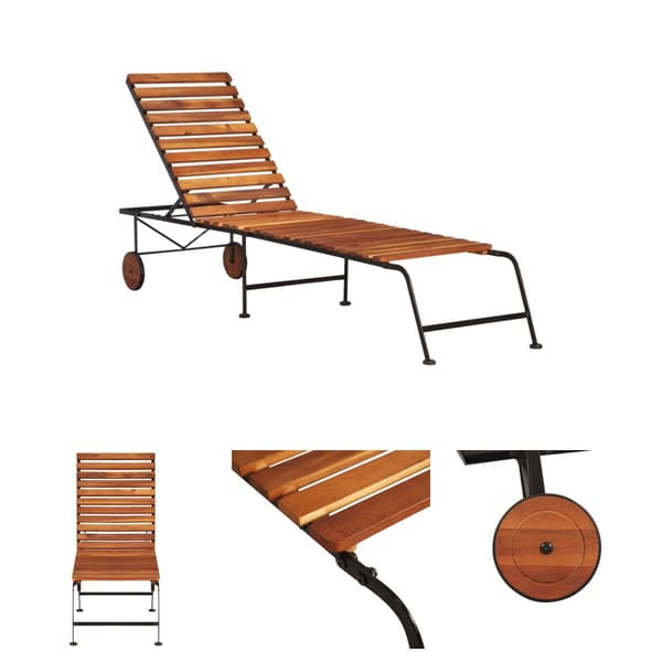 The Living Store Solsäng med stålben massivt akaciaträ -  Solsängar