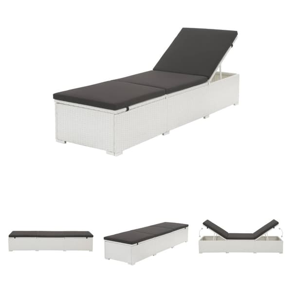 The Living Store liggestol med sort hynde polyrattan hvid -  Solsenge & liggestole