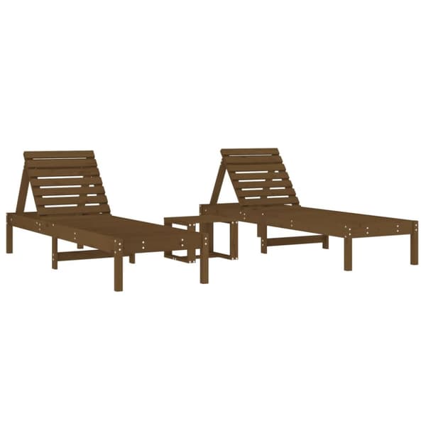 The Living Store liggestole 2 stk. med bord massivt fyrretræ gyldenbrun -  Solsenge & liggestole