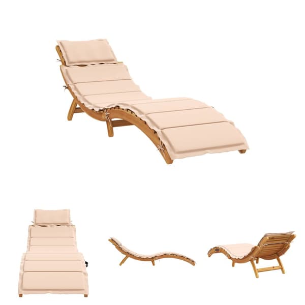 The Living Store liggestol med hynde massivt akacietræ beige -  Solsenge & liggestole