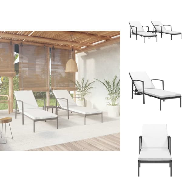 Solsängar - Living Solsängar 2 st med bord konstrotting svart