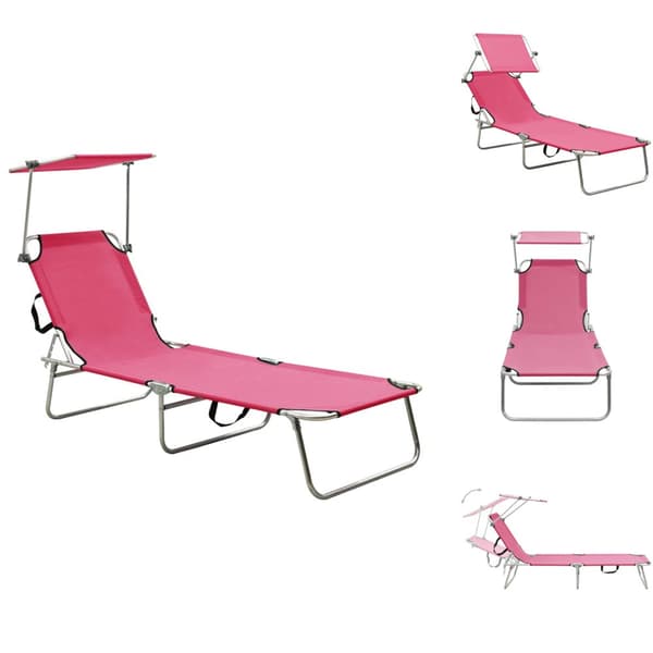 Solsenge & liggestole - Living foldbar liggestol med baldakin stål pink