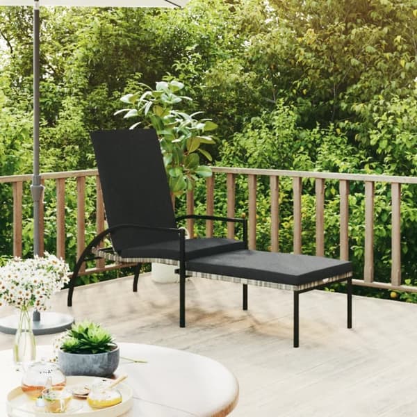 Solsenge & liggestole - Living liggestol med fodskammel polyrattan grå