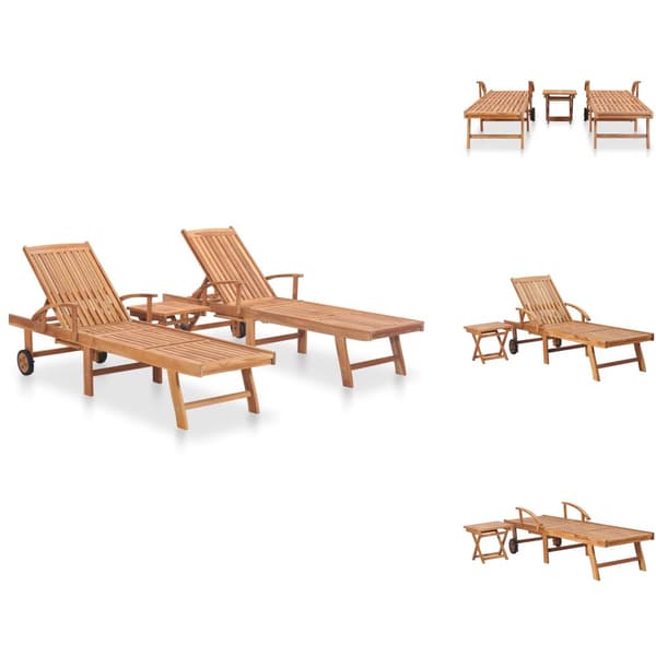 Solsenge & liggestole - Living liggestole 2 stk. med bord massivt teaktræ