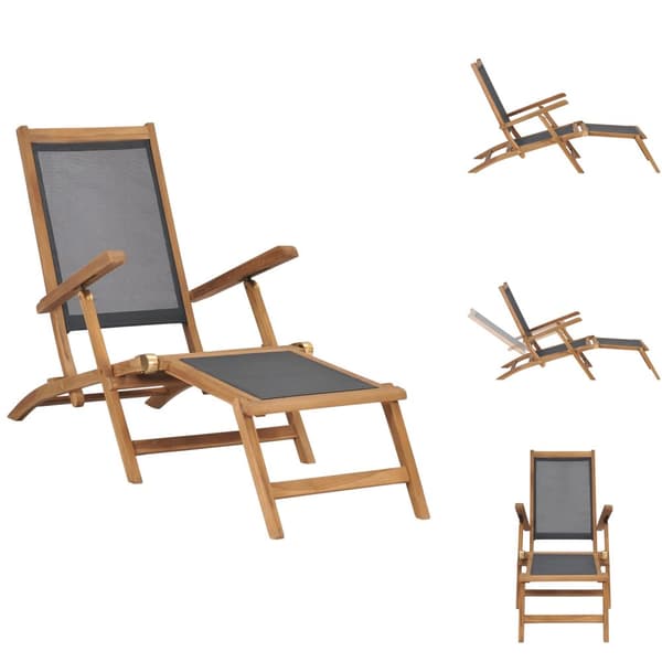 Solsängar - Living Däckstol med fotstöd massiv teak svart