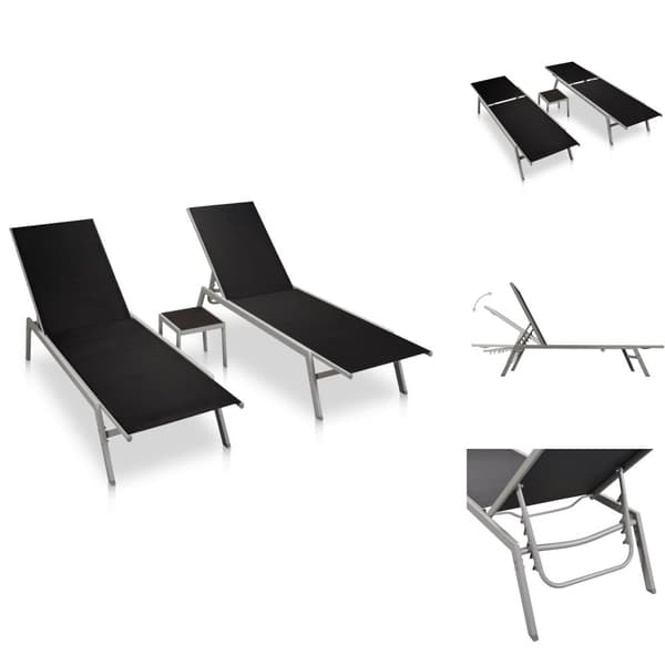 Solsängar - Living Solsängar 2 st med bord stål och textilene svart