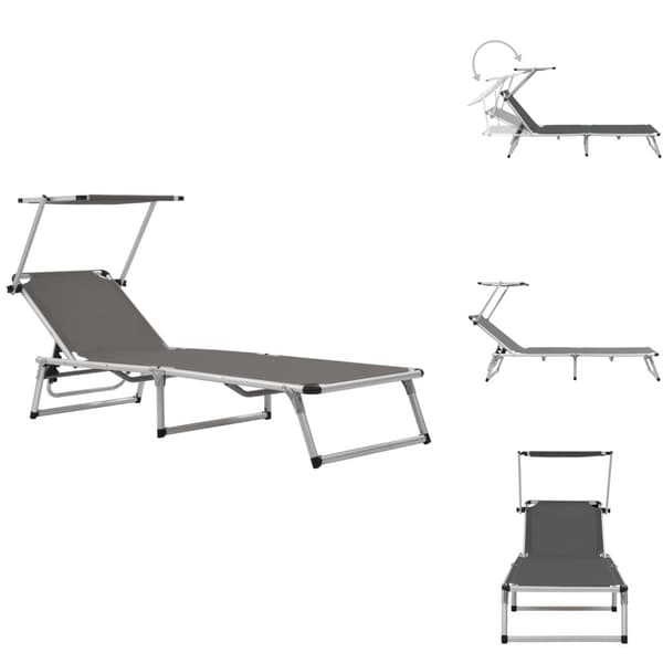 Aurinkotuolit - Living Kokoontaitettava aurinkotuoli katoksella textilene harmaa