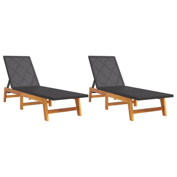 Solsenge & liggestole - Living liggestole 2 stk. polyrattan og massivt akacietræ sort og brun