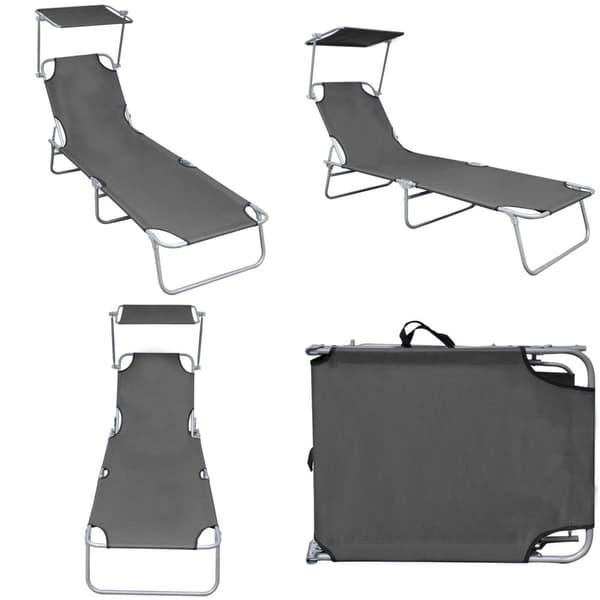 Foldbar liggestol med baldakin aluminium grå - Liggestol - Liggestole - Home & Living
