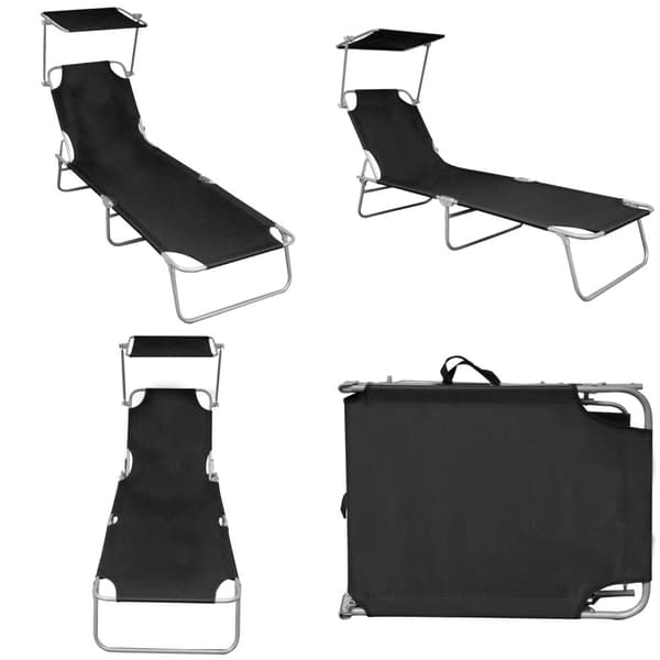 Foldbar liggestol med baldakin aluminium sort - Liggestol - Liggestole - Home & Living