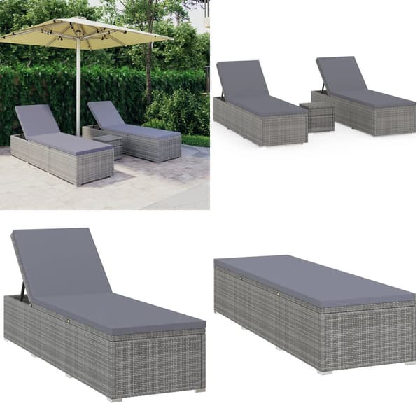 Solsängar och sidobord 3 delar konstrotting grå - Solsäng - Solsängar - Home & Living