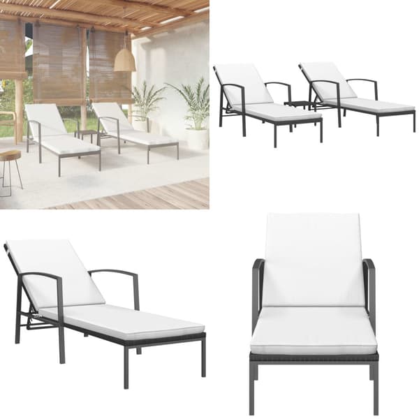 Solsängar 2 st med bord konstrotting svart - Solsäng Med Bord - Solsängar Med Bord - Home & Living
