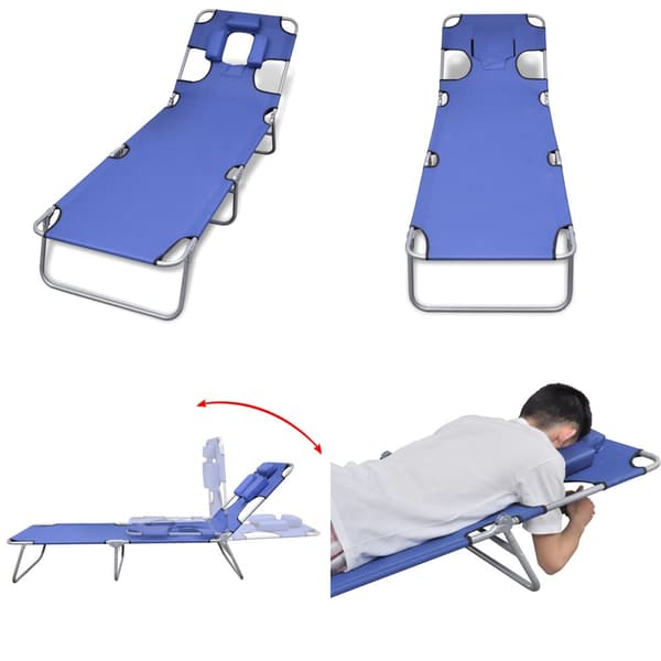 Foldbar liggestol med hovedpude pulverlakeret stål blå - Liggestol - Liggestole - Home & Living